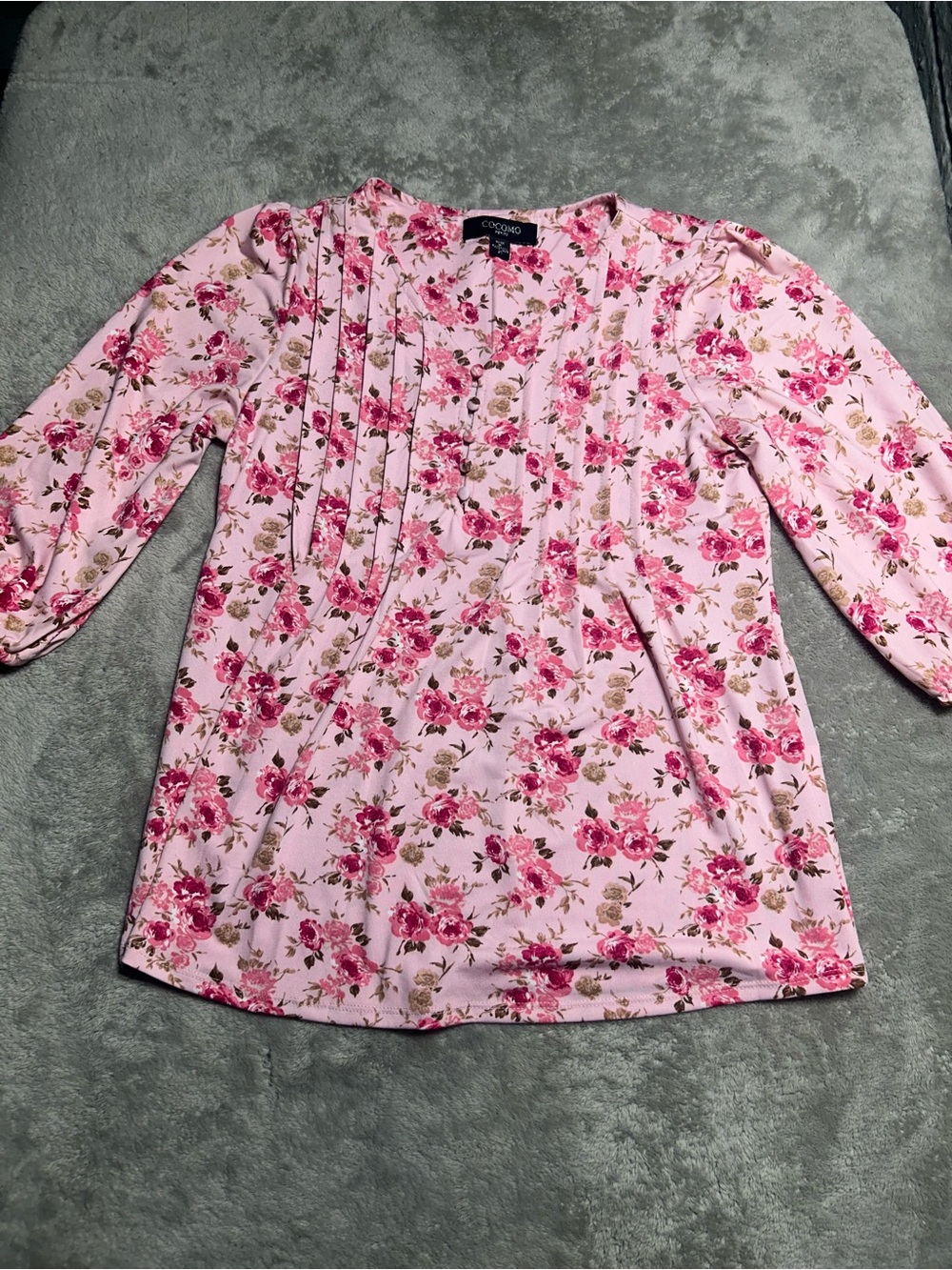 Cocomo Light Pink Floral Pintuck Blouse , Size PS